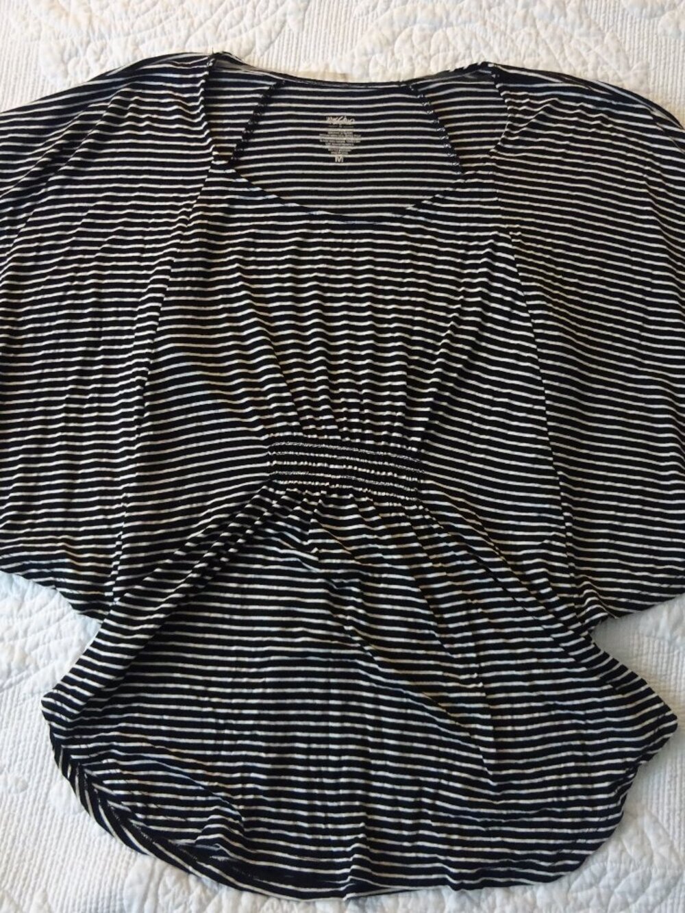 Black White Striped Short Sleeve Casual Top